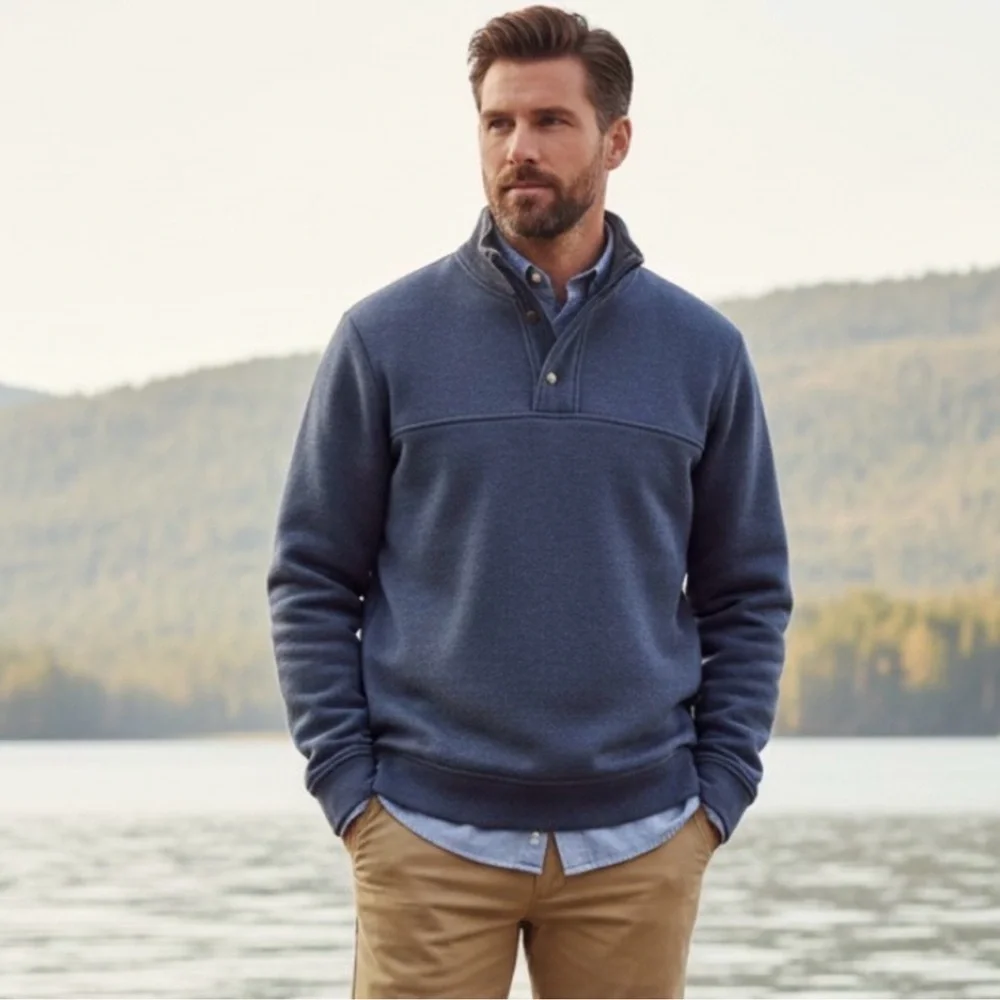 Orvis Signature Quarter Zip Snap Pullover Navy Blue XXL